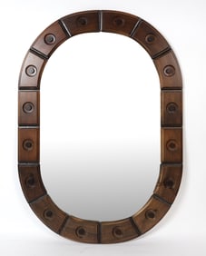 SWEDISH PINE OVAL WALL MIRROR C. 1970S