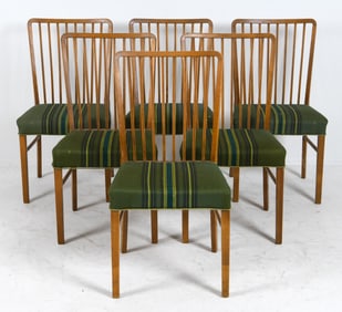 (6) FRITZ HANSEN STYLE OAK & WOOL DINING CHAIRS
