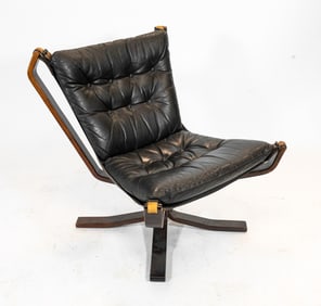 SIGURD RESSEL "FALCON" BEECH & LEATHER CHAIR 1970S