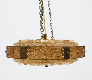 VITRIKA DANISH BRASS & GLASS CHANDELIER C.1960S