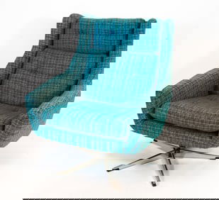 ATTR. JOHN STUART PLAID WOOL SWIVEL LOUNGE CHAIR