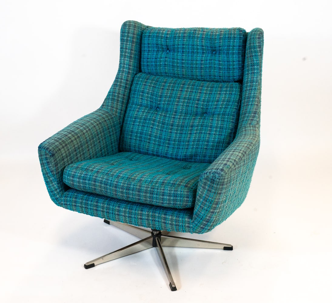 ATTR. JOHN STUART PLAID WOOL SWIVEL LOUNGE CHAIR (1 of 19)