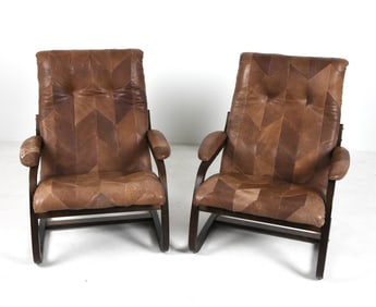 PAIR OF INGMAR RELLING STYLE LEATHER LOUNGE CHAIRS