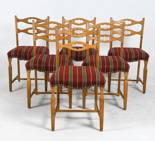(6) HENNING KJAERNULF OAK & WOOL DINING CHAIRS