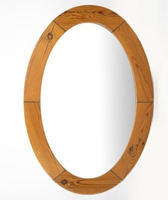 ATTR. GLASMASTER PINE OVAL WALL MIRROR C. 1970S
