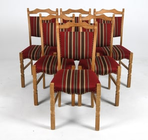 (6) STYLE OF HENNING KJAERNULF OAK DINING CHAIRS