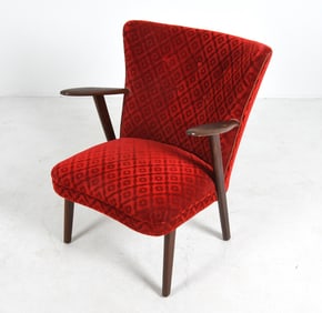 ATTR. ERHARDSEN & ANDERSEN TEAK & VELOUR ARMCHAIR