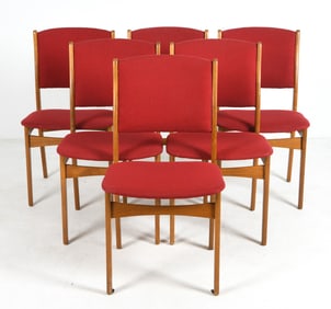 (6) ERIK BUCH STYLE TEAK & WOOL DINING CHAIRS