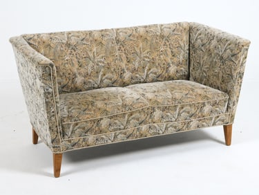 DANISH OAK & FLORAL SOFA C. 1960S