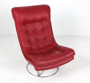 BRUNO MATHSSON STYLE LEATHER & STEEL SWIVEL CHAIR