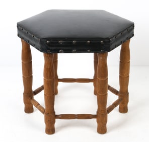 DANISH OAK & LEATHER OTTOMAN STOOL C. 1960S