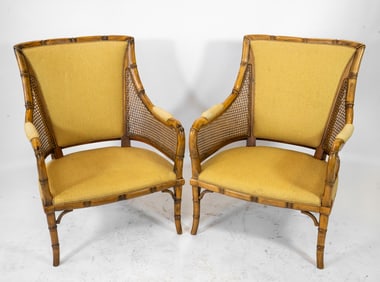 PAIR STYLE OF GIORGETTI BEECH & CANE LOUNGE CHAIRS