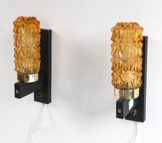 PAIR OF DANISH GLASS WALL SCONCES C. 1960S