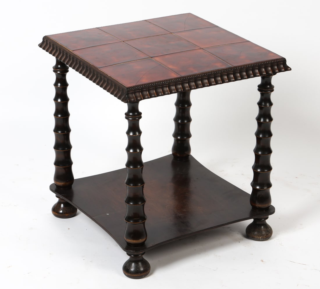 SCANDINAVIAN TURNED OAK & CERAMIC TILE SIDE TABLE (1 of 11)