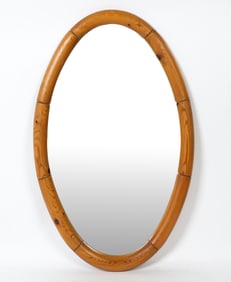 SWEDISH PINE OVAL WALL MIRROR C. 1970S