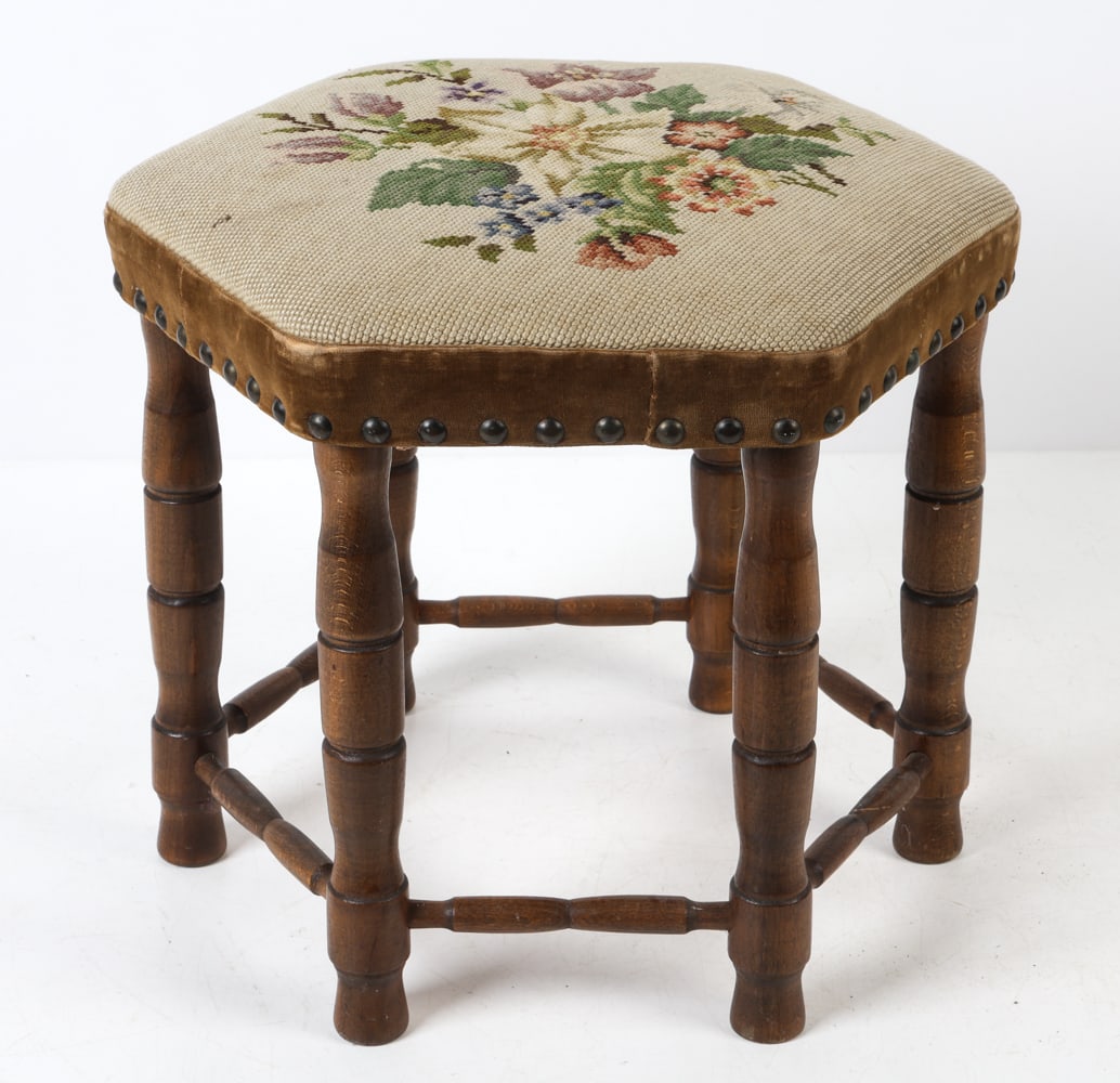 DANISH OAK & WOOL OTTOMAN FOOTSTOOL C. 1960S (1 of 12)