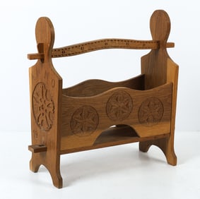 DANISH CARVED OAK MAGAZINE HOLDER C. 1970S