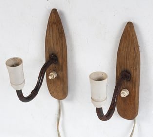 PAIR OF SWEDISH OAK WALL SCONCES C. 1960S