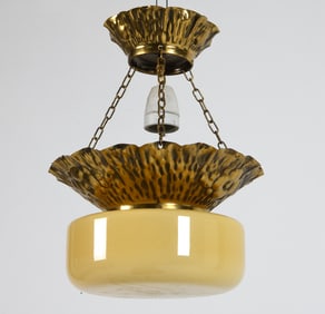 MID-CENTURY DANISH BRASS & GLASS PENDANT LIGHT