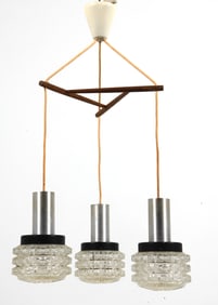 DANISH TEAK & GLASS CHANDELIER C. 1960S