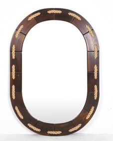 SWEDISH PINE & ROPE OVAL WALL MIRROR C. 1970S