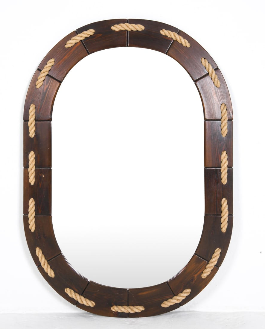 SWEDISH PINE & ROPE OVAL WALL MIRROR C. 1970S (1 of 12)
