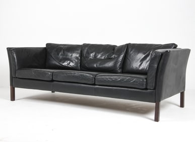 STOUBY DANISH BLACK LEATHER SOFA