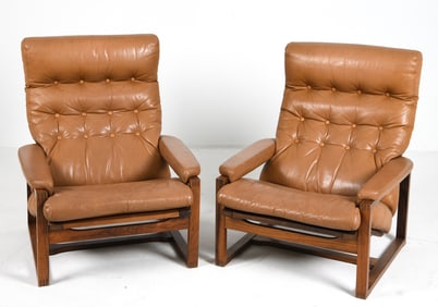 PAIR OF EKORNES STYLE ROSEWOOD LOUNGE CHAIRS