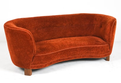 DANISH VELOUR BANANA SOFA C. 1960S