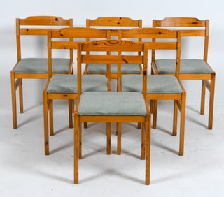(6) MOBRING STYLE DANISH PINE DINING CHAIRS 1970S