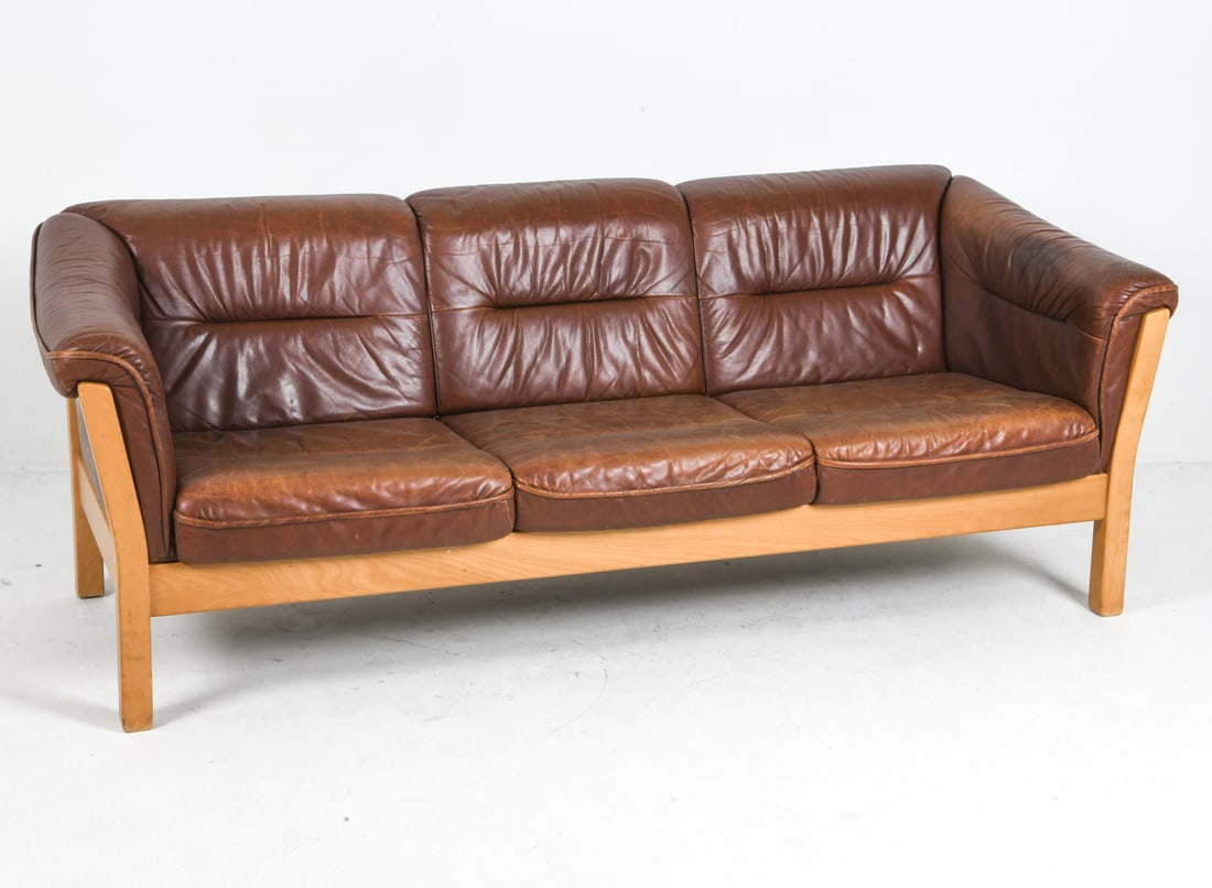 SWEDISH BEECH & LEATHER SOFA C. 1970S (1 of 8)