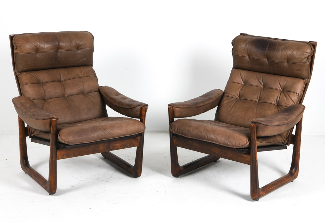PAIR OF GENEGA BEECH & LEATHER LOUNGE CHAIRS 1970S (1 of 11)