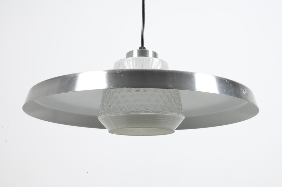 DANISH ALUMINUM & GLASS PENDANT LIGHT C. 1970S (1 of 6)