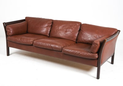 SKIPPER STYLE DANISH BEECH & LEATHER SOFA C.1970S