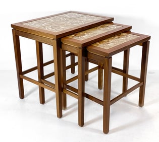 DANISH TEAK & TILE NESTING TABLES C. 1970S