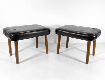 PAIR OF DANISH TEAK & LEATHER OTTOMANS C. 1970S