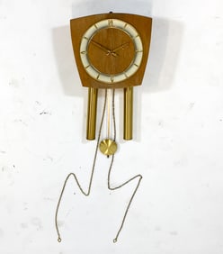 LANTA GERMAN TEAK & BRASS WALL CLOCK C. 1960S