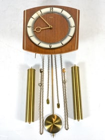 BRIXON GERMAN TEAK & BRASS WALL CLOCK C. 1960S