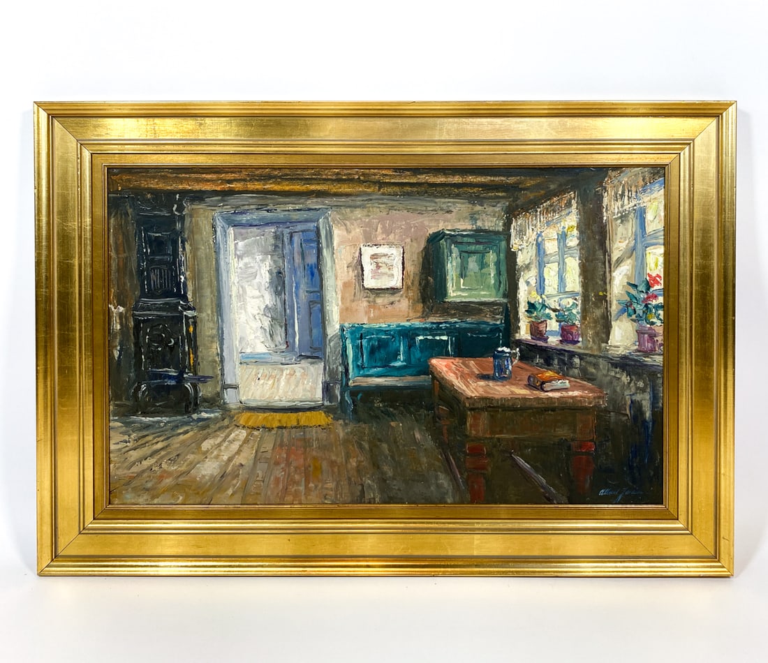 DANISH ROOM INTERIOR OIL ON CANVAS C. 1960S (1 of 8)