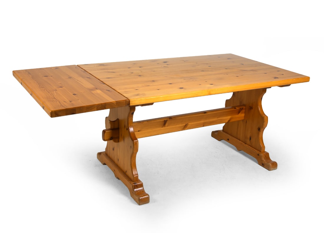 SWEDISH PINE DROP-LEAF TRESTLE DINING TABLE 1970S (1 of 19)