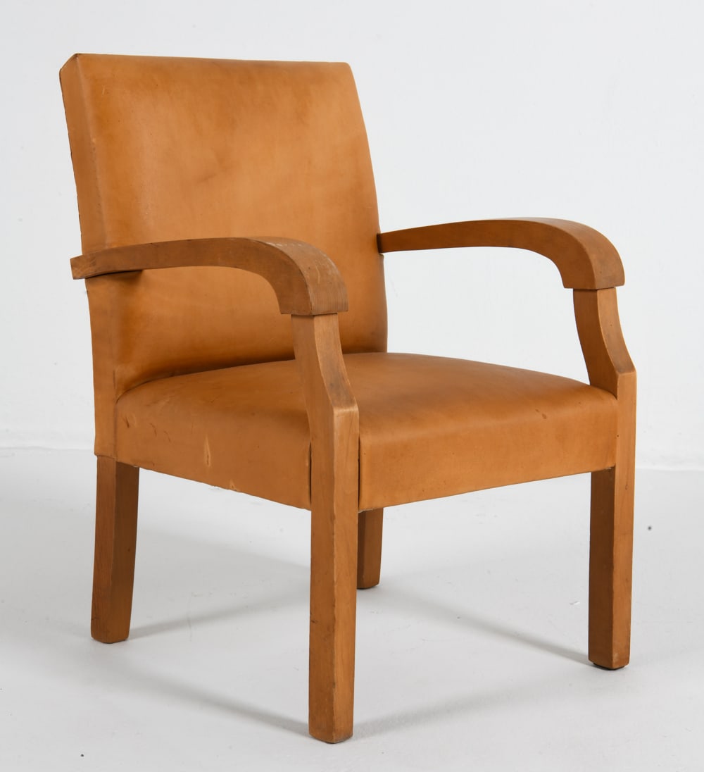 DECO STYLE DANISH LEATHER LOUNGE CHAIR C. 1970S (1 of 10)