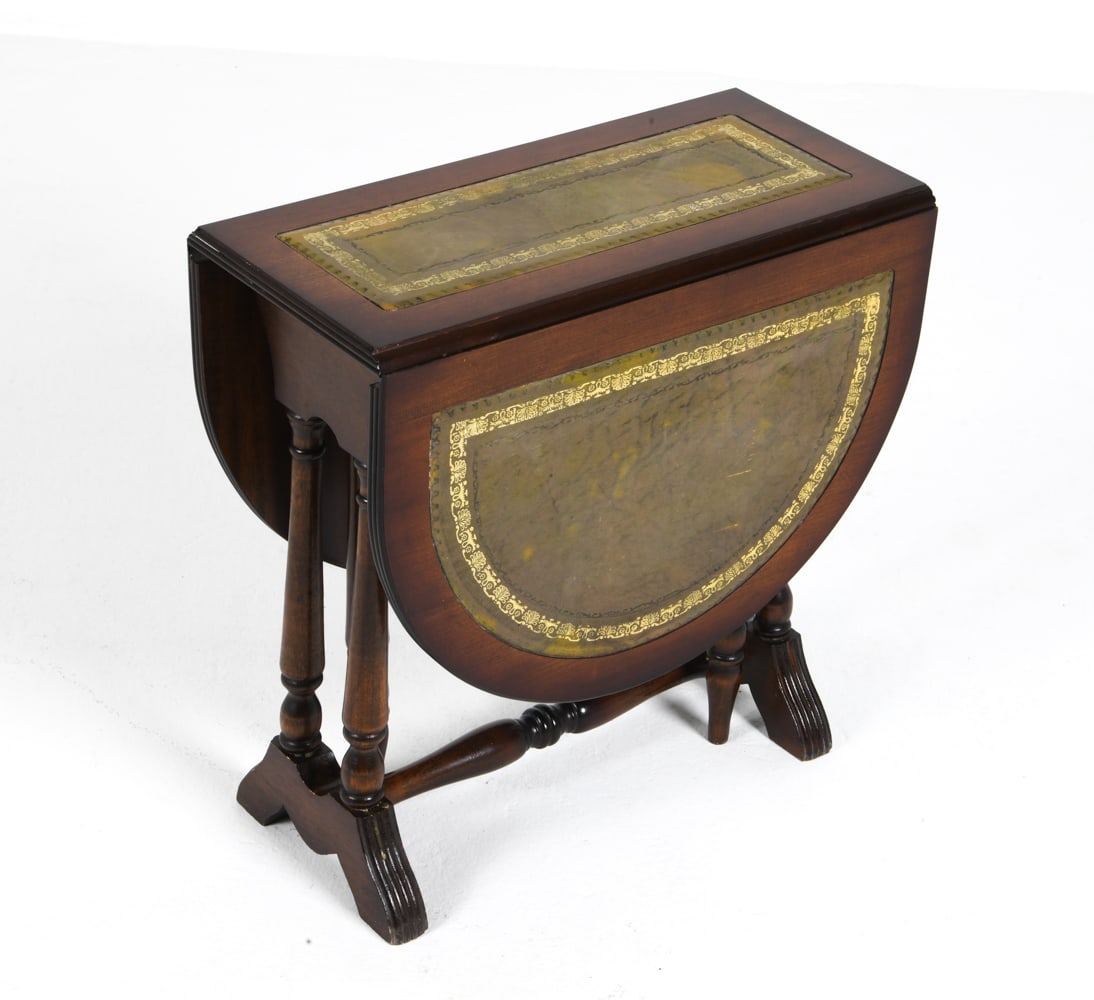 SCANDINAVIAN DROP-LEAF LEATHER TOP SIDE TABLE (1 of 16)