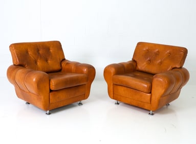 PAIR OF RISTO HOLME STYLE LEATHER LOUNGE CHAIRS