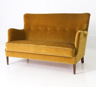 STYLE OF HENNINGSEN DANISH LOVESEAT SOFA C. 1950S