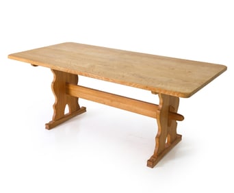 STYLE OF HENNING KJAERNULF OAK DINING TABLE 1970S