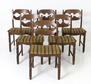 (6) HENNING KJAERNULF OAK RAZOR BACK DINING CHAIRS