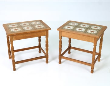 STYLE OF KJAERNULF OAK & TILE SIDE TABLES
