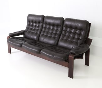 STYLE OF EKORNES BEECH & LEATHER SOFA C. 1970S