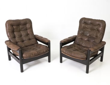 PAIR STYLE OF EKORNES LEATHER LOUNGE CHAIRS 1960S