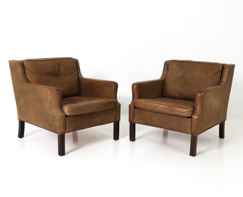 PAIR MOGENSEN STYLE DANISH LEATHER LOUNGE CHAIRS